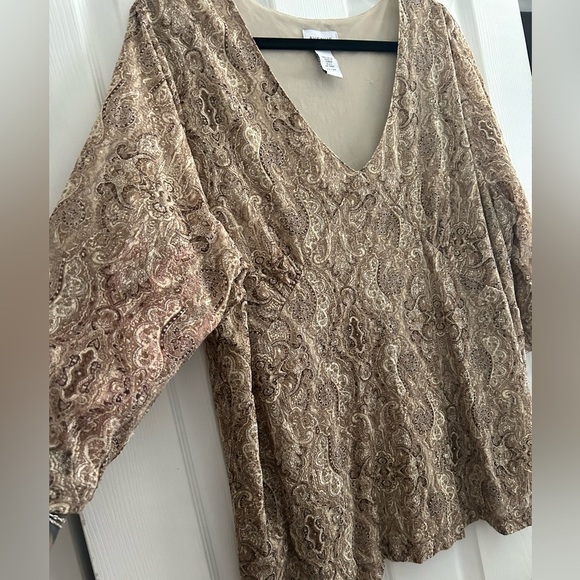AVENUE V-neck Paisley Blouse with 3/4 sleeves lightweight sheer and lined 22/24 - Picture 3 of 8